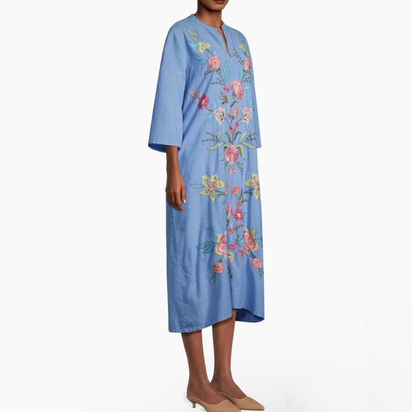 Johnny Was 100% cotton Mandarin Collar Midi Dress NEW - Picture 8 of 10